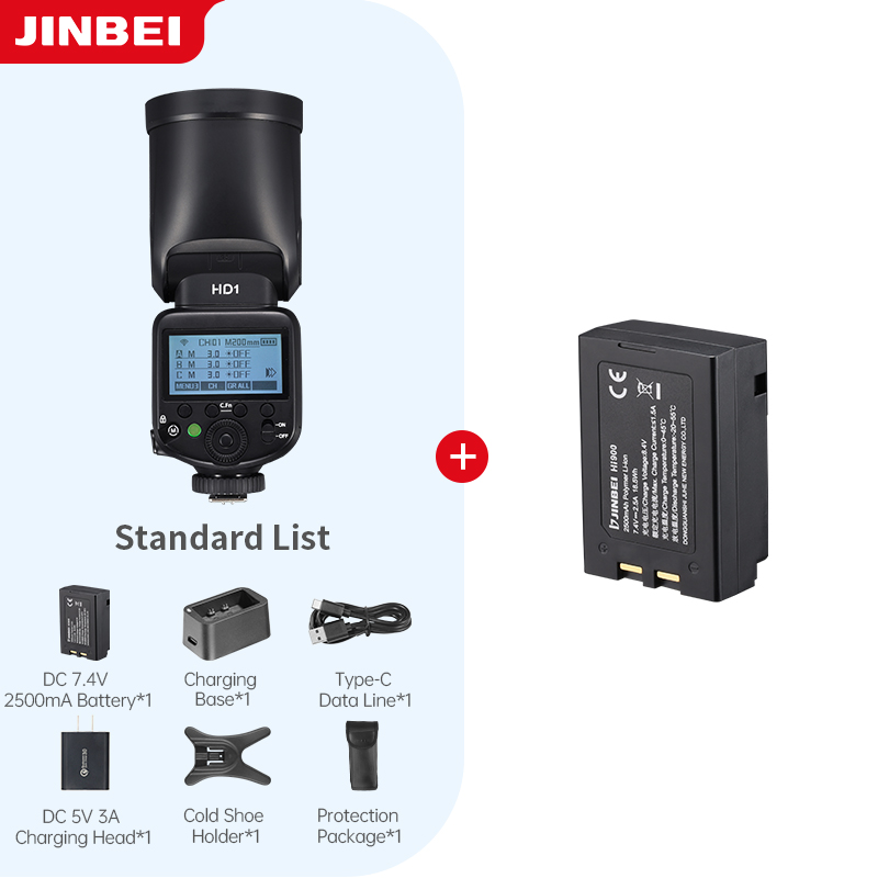 Photography And Lighting - JINBEI HD-1 Rundkopf-HSS-Speedlite Outdoor-Fotografie-Kamerablitzlicht Li-Ionen-Akku-Kit mit