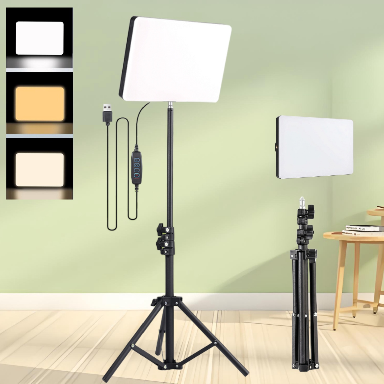 Photography Lighting Product - Live-Streaming-Ringlicht-Set: 10-Zoll 3-Farben Einstellbares Ultraflaches Panel-Licht,